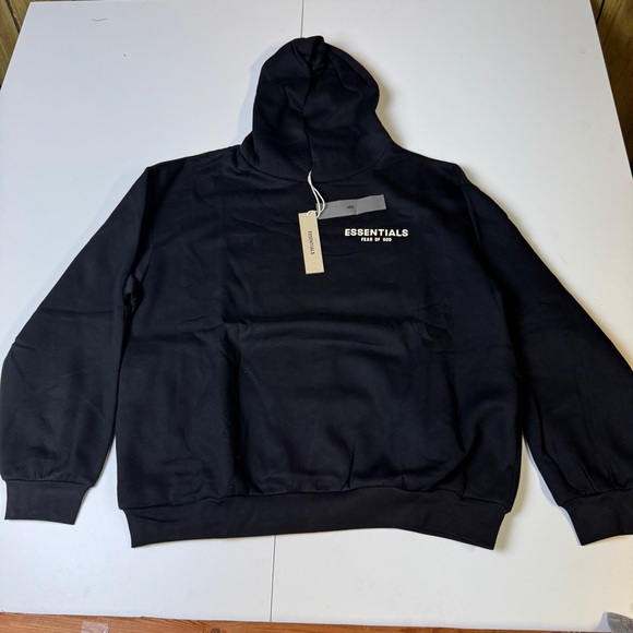 Fear of God Essentials Hoodie Black Pullover Sweatshirt Mens Womens - Picture 1 of 5